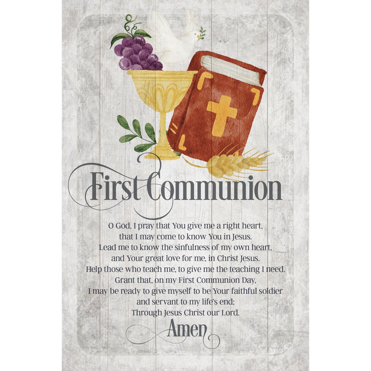 Dexsa First Communion Symbols of Faith Inspirational Wood Plaque 6 inches x 9 inches